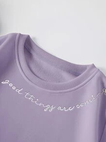 SHEIN EZwear Slogan Embroidery Thermal Lined Sweatshirt - Mauve Purple - View 4