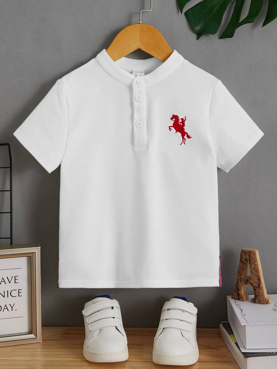 SHEIN 小男童人像和馬刺繡POLO衫