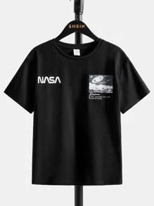 SHEIN Boys Letter Graphic Tee - Black - View 1