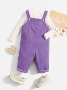 SHEIN Leap Crew Baby Girl Heart Patched Overall Jumpsuit Without Tee For Valentine's Day - Lilac Purple - View 5