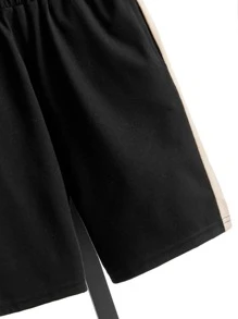 SHEIN Boys Letter Graphic Two Tone Tee & Shorts - Black - View 4