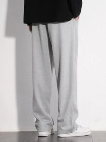 Manfinity Hypemode 男士字母補丁細節腰部抽繩長褲 - 灰色 - 查看 2