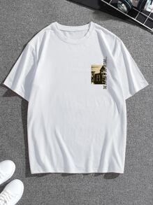 Claim Dot 男士字母圖案落肩T恤 - 白色 - 查看 3