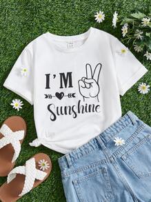 SHEIN Girls Slogan & Cartoon Graphic Tee - White - View 1