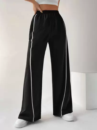 SHEIN EZwear Bikercore Contrast Piping Elastic Waist Sweatpants