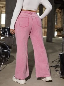 SHEIN ICON Plus Slant Pocket Flare Leg Jeans - Baby Pink - View 2