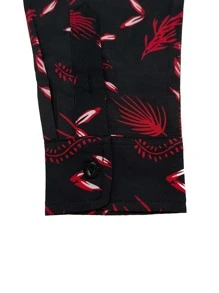 Men Leaf Print Button Up Shirt - Black - View 3