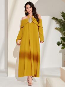 Modelyn Halter Neck Embroidery Detail Dress - Mustard Yellow - View 1