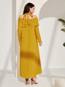 Modelyn Halter Neck Embroidery Detail Dress - Mustard Yellow - View 2