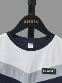 SHEIN Boys Colourblock Letter Patched Detail Tee & Joggers - Navy Blue - View 3