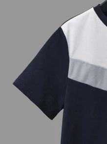 SHEIN Boys Colourblock Letter Patched Detail Tee & Joggers - Navy Blue - View 4