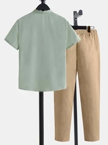 SHEIN Boys Patched Detail Button Front Shirt & Trousers - Multicolor - View 2