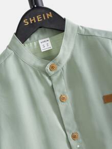 SHEIN Boys Patched Detail Button Front Shirt & Trousers - Multicolor - View 4