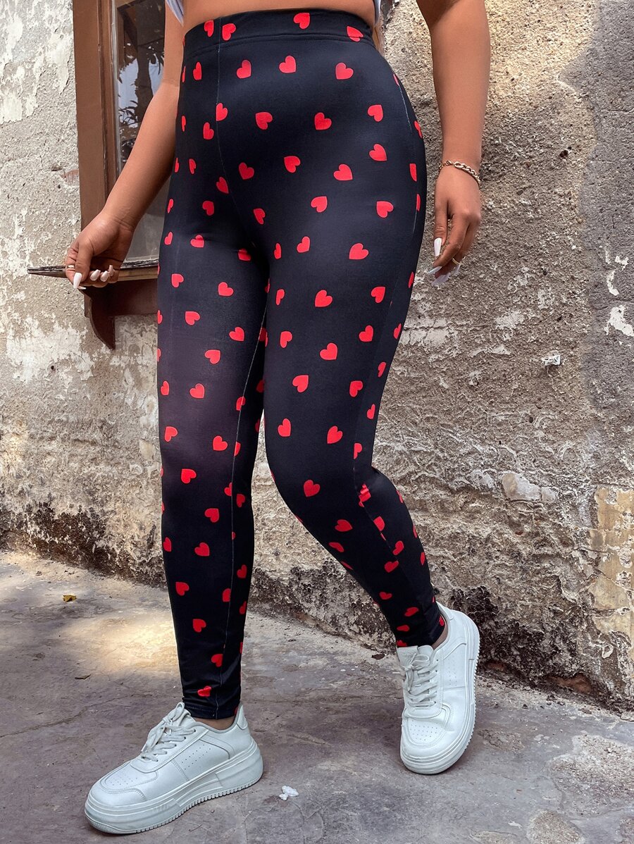 Calvaya Plus Heart Print Leggings - Multicolor - View 1