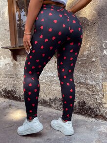 Calvaya Plus Heart Print Leggings - Multicolor - View 2