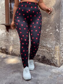 Calvaya Plus Heart Print Leggings - Multicolor - View 5