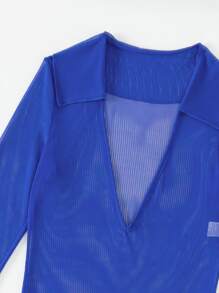 Swim SXY Áo khoác ngoài trơn xẻ tà mùa hè - Xanh đậm - Xem 3