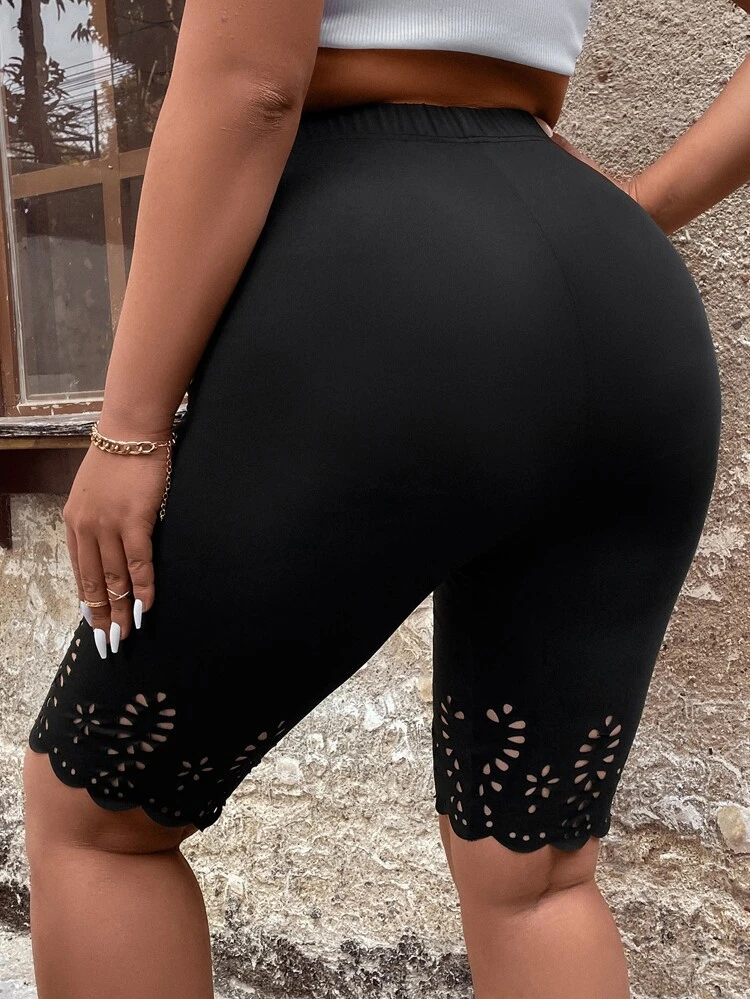Plus Laser Cut Out Biker Shorts