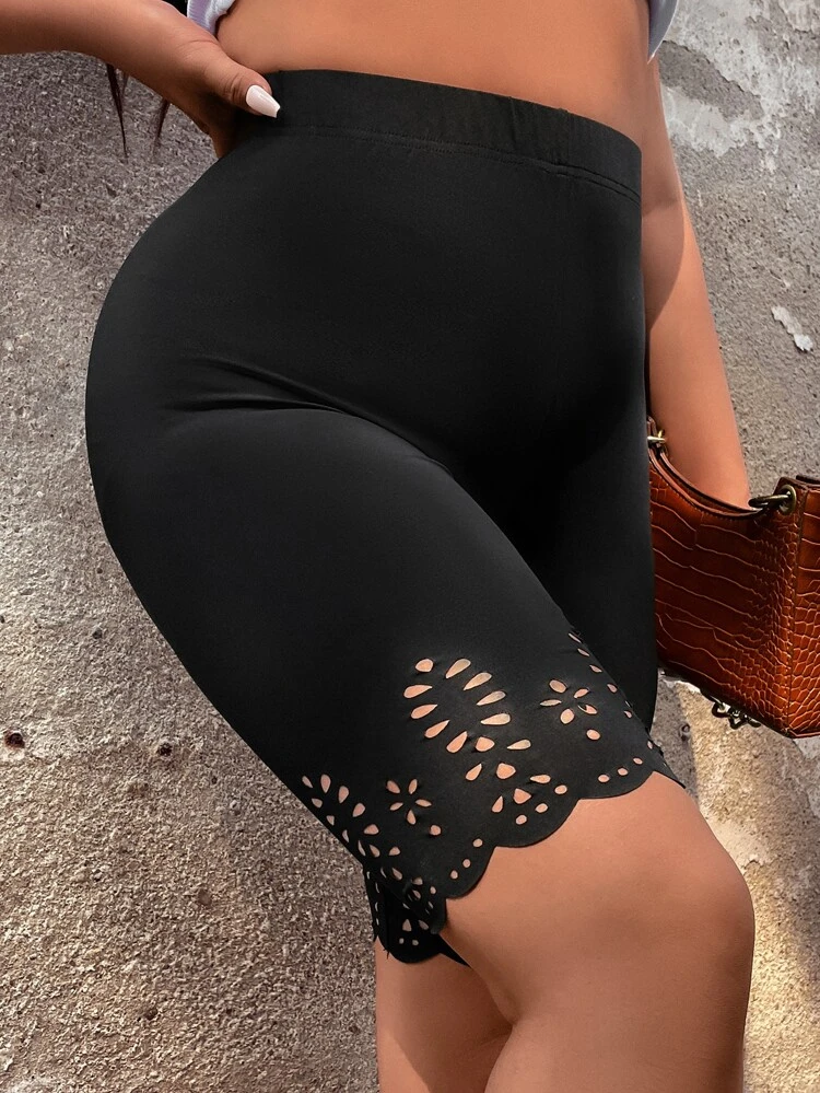 Plus Laser Cut Out Biker Shorts