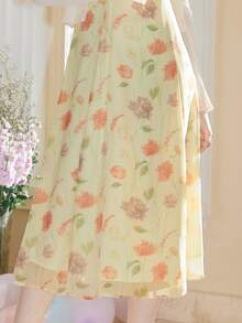 Vestido de tirantes con estampado floral ribete con fruncido - Amarillo - Ver 9