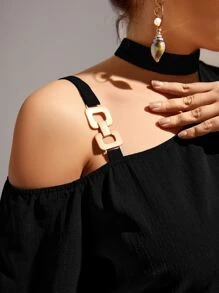 SHEIN Clasi Vestido de cuello asimétrico de malla en contraste - Negro - Ver 4