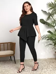EMERY ROSE Plus Unicolore Top Péplum & Legging