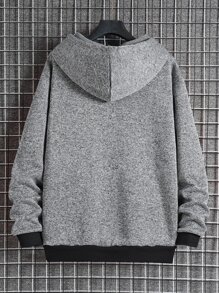 Men Slant Pockets Zip Up Drawstring Thermal Hoodie - Grey - View 2