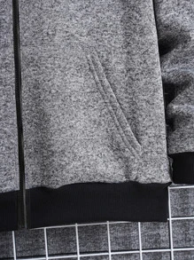 Men Slant Pockets Zip Up Drawstring Thermal Hoodie - Grey - View 3