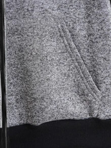 Men Slant Pockets Zip Up Drawstring Thermal Hoodie - Grey - View 5