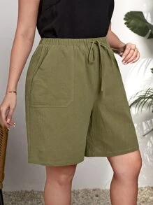 EMERY ROSE Shorts de cintura con cordón con bolsillo oblicuo - Verde militar - Ver 4