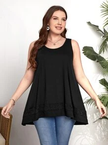 EMERY ROSE Plus Contrast Guipure Lace Tank Top - Black - View 5