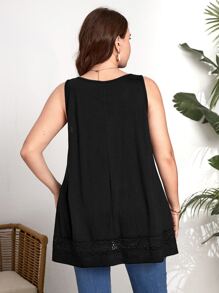 EMERY ROSE Plus Contrast Guipure Lace Tank Top - Black - View 2