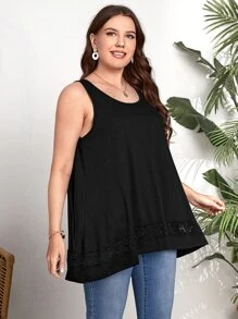 EMERY ROSE Plus Contrast Guipure Lace Tank Top - Black - View 6