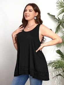 EMERY ROSE Plus Contrast Guipure Lace Tank Top - Black - View 3