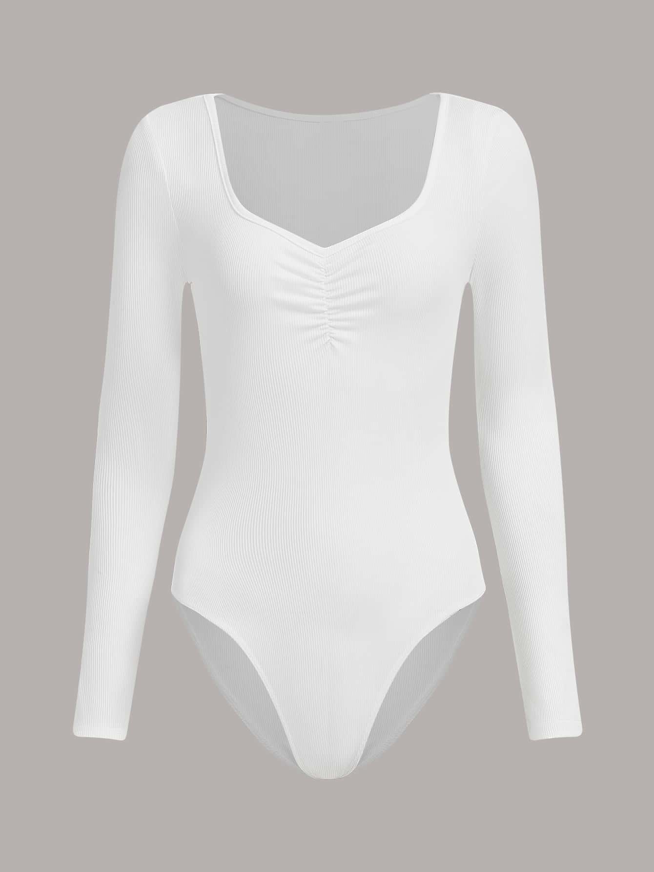 SHEIN Essnce Sweetheart Neck Ruched Front Bodysuit - White - View 1