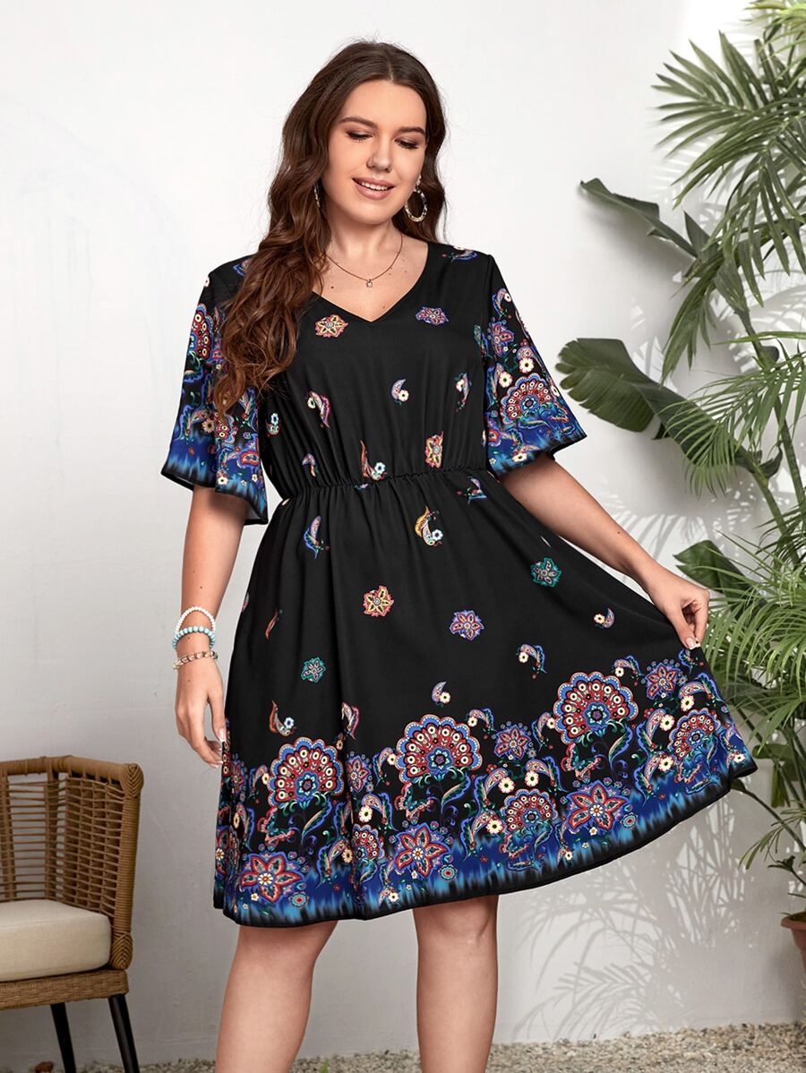 EMERY ROSE Vestido con estampado floral de cuello V