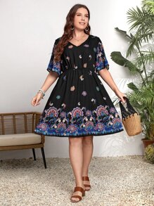 EMERY ROSE Vestido con estampado floral de cuello V