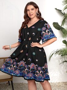 EMERY ROSE Vestido con estampado floral de cuello V