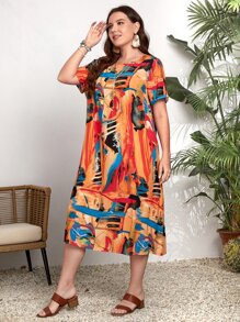 EMERY ROSE Plus Allover Print Tunic Dress - Multicolor - View 1