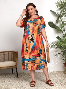 EMERY ROSE Plus Allover Print Tunic Dress - Multicolor - View 6