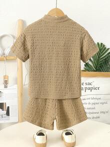 Toddler Boys Solid Button Front Shirt & Shorts Without Tee - Khaki - View 2