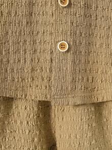 Toddler Boys Solid Button Front Shirt & Shorts Without Tee - Khaki - View 6