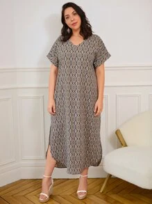 EMERY ROSE Đầm Plus Size Chia Hình học Boho - Nhiều màu - Xem 3