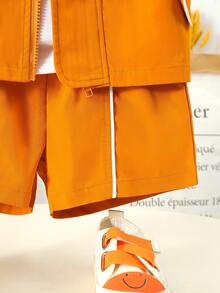 SHEIN Toddler Boys Zip Up Vest Jacket & Shorts With Tee - Multicolor - View 4