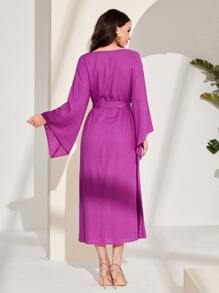 Al Najma Appliques Detail Belted Dress - Red Violet - View 3