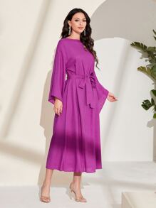 Al Najma Appliques Detail Belted Dress - Red Violet - View 5