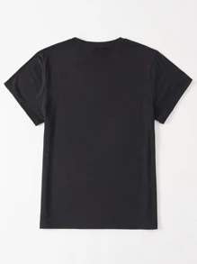 SHEIN LUNE Plus Slogan Graphic Tee - Black - View 2