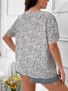 SHEIN LUNE Plus Dalmatian Print Keyhole Back Blouse - Black and White - View 2