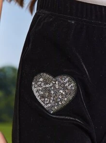 SHEIN Girls Heart Pattern Flare Leg Trousers - Black - View 6