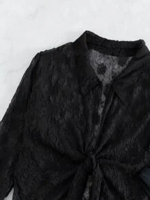 Plain Halter Triangle Summer Beach Bikini Set With Kimono - Black - View 7